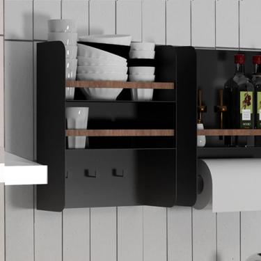 Imagem de Organizador Multiuso Cozinha em Aço Carbono Preto e Madeira  - 40cm Linha Home