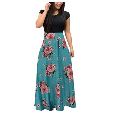 Imagem de Use combinando saia feminina floral curta estampa manga colorida vestido longo vestido feminino vestidos casuais para adolescentes, Azul, G
