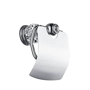 Imagem de Conjunto de ferragens de banheiro de prata polida Anel de toalha de latão sólido Suporte de secador de cabelo montado na parede com acessórios de banheiro de cristal, suporte de papel