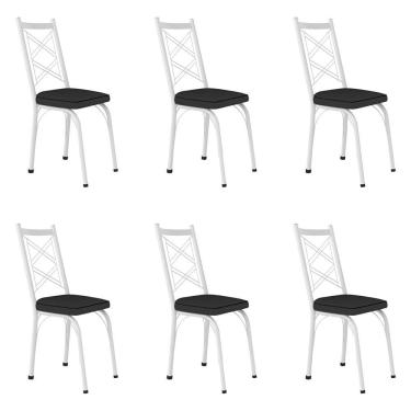 Imagem de Kit 6 Cadeiras de Cozinha Delaware Corino Preto Pés de Ferro Branco - Pallazio