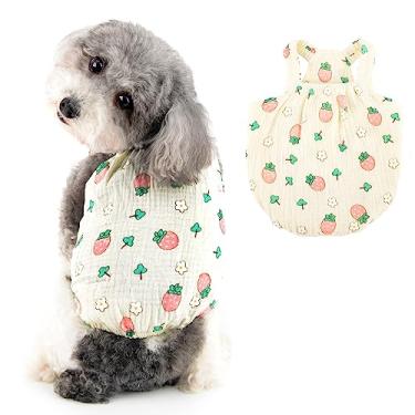 Imagem de Ranphy Vestido de cachorro para meninas pequenas camiseta de animal de estimação com estampa floral e cereja filhotes primavera verão roupas chihuahua yorkie gatos, amarelo, GG