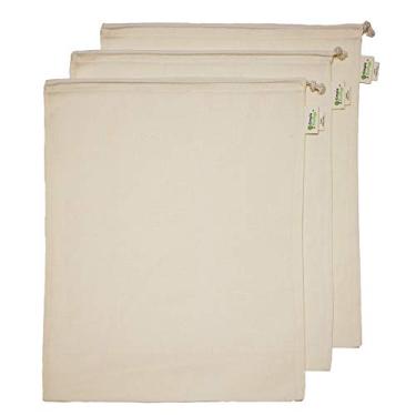 Imagem de Sacos de compras de musselina de algodão orgânico reutilizável da Simple Ecology (resistentes, laváveis, sacos de salvação, armazenamento de alimentos, caixa de volume, etiqueta de peso de tara, cordão), Natural Cotton, XLarge (14"x18") 3 Pack, 1