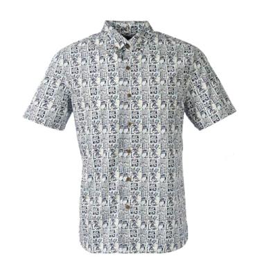 Imagem de Bimini Bay Outfitters LTD The Weekender Series Camisa de pesca de botão de manga curta, Estampa Indigio Block, P
