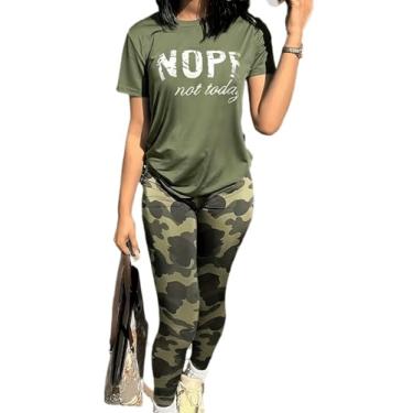 Imagem de TOPONSKY Conjunto feminino de duas peças para treino, calça comprida e blusa curta, Acl Army Green Leopard, Large