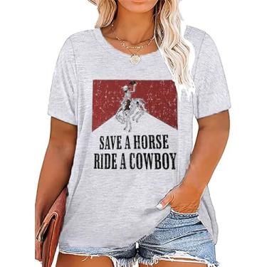 Imagem de Camiseta caubói plus size cowboy retrô rodeio western tops música country casual férias concerto roupa (2-5X), Cinza claro-t01, 5G