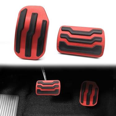 Imagem de 2 peças de pastilhas de pedal de freio a gás de liga de alumínio, compatíveis com Ford F150 2015 2016 2017 2018 2019 2020, capas de pedal de acelerador automático sem perfuração (vermelho)
