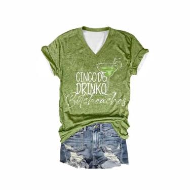 Imagem de Camisetas femininas CIN-co De Mayo para festa mexicana casual macia gola V túnica manga curta blusas leves, Verde, P