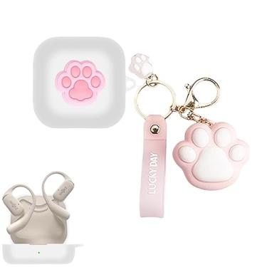 Imagem de SKPY Linda capa de pata de gato compatível com SHOKZ OpenFit, pingente de desenho animado legal de silicone macio com capa de chaveiro para meninos, meninas, mulheres, homens e adolescentes