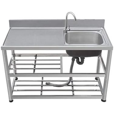 Imagem de Pia utilitária de aço inoxidável Pia de catering para cozinha comercial, aço inoxidável, bacia de lavagem de vegetais de mesa com prateleira multifuncional de mesa de trabalho, pacote C, 100
