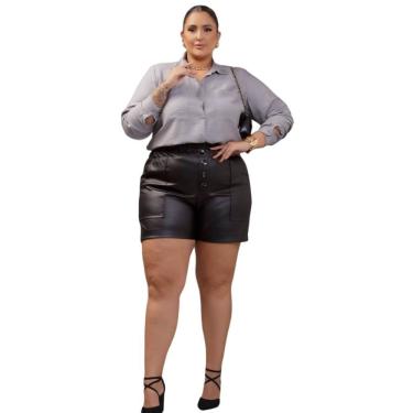 Imagem de Short Plus Size Couro Eco Clochard Preto