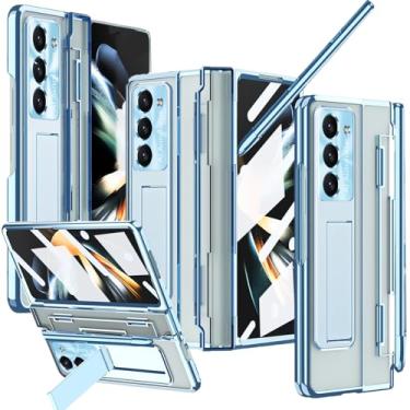 Imagem de Ninki Capa compatível com Samsung Galaxy Z Fold 3 com suporte para caneta S e S Pen, capa protetora de tela com dobradiça para Samsung Z Fold 3, azul