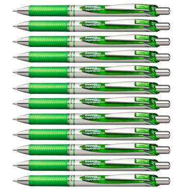 Imagem de Pentel Caneta de gel líquido retrátil EnerGel RTX (0,7 mm), ponta de metal, linha média, tinta verde limão, pacote com 12 (BL77-K)