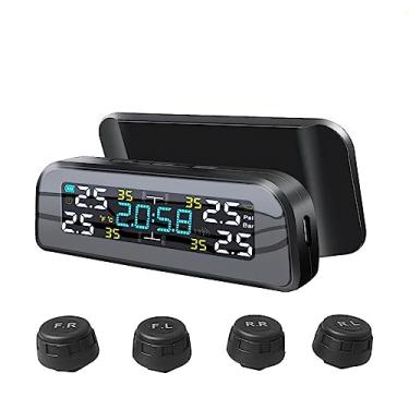 Imagem de Sistema de monitoramento de pressão de pneus tpms para carro, 4 sensores externos, aviso de temperatura, economia de combustível, display conectado, sem fio, solar(T3-EX)