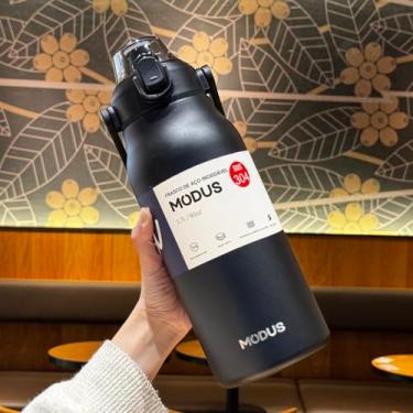 Imagem de Garrafa Térmica De Grande Capacidade Em Aço Inoxidável 304 Com Canudo 1700ml (Preto)