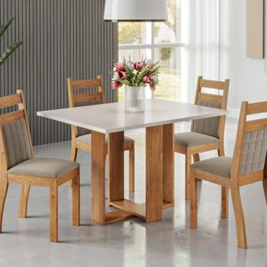 Imagem de Mesa de Jantar Retangular Eudora 1,20x80 com 4 Cadeiras Sicilia Mel/Blonde/Pérola