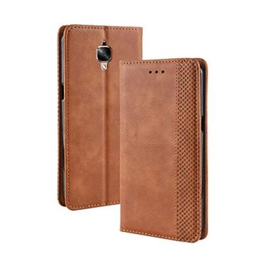 Imagem de Capa para OnePlus 3/3T, carteira de couro com suporte flip para OnePlus 3/3T, capa magnética retrô para celular, capa carteira com compartimentos para cartões