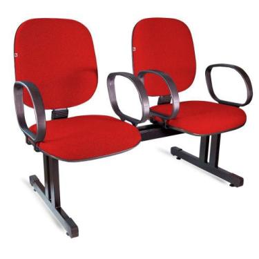 Imagem de Longarina Diretor 2 Lugares Braços Tecido Vermelho - Shop Cadeiras