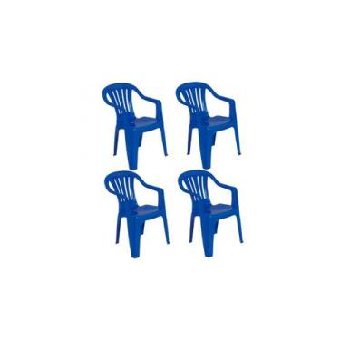 Imagem de Kit Com 4 Cadeira De Plástico Bela Vista - Azul - Com Braço - Mor