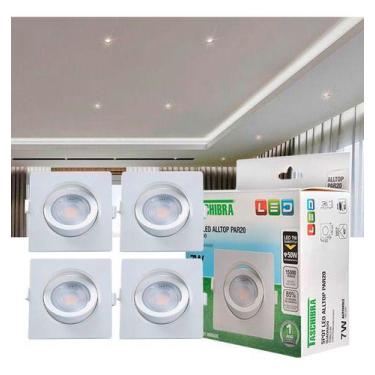 Imagem de Kit 4 Spot Led Par20 Embutir Quadrado Direcionável Bivolt 7w - Taschib