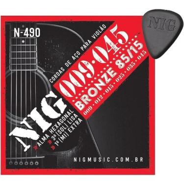 Imagem de Encordoamento Violão Aço NIG 009 Bronze 85/15 6 Cordas N-490