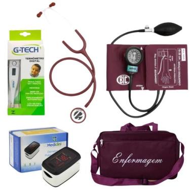 Imagem de Kit enfermagem estetoscópio e  aparelho de pressão bic  vinho