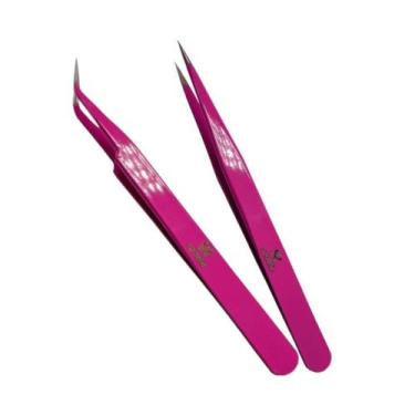 Imagem de Kit Para Alongamento Extensão 2 Pinça Simples Rosa Curva Reta - Sobell