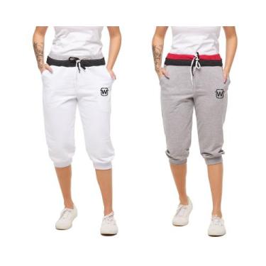 Imagem de Kit com 02 bermudas de moletom feminina wooks saruel skinny, B1, Branc