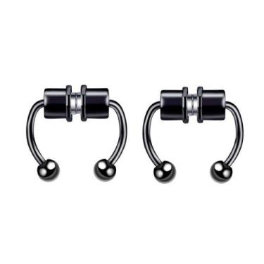 Imagem de KIT 2 PiercingS PRESSÃO IMÃ PRETO De Nariz Falso Argola Magnética Aço 