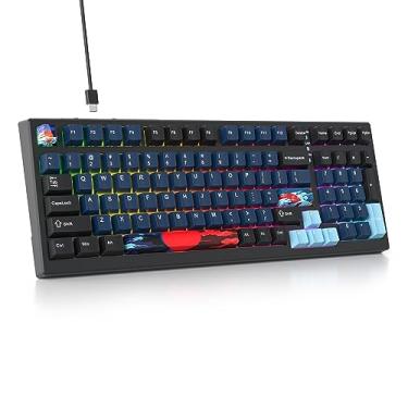 Imagem de Owpkeenthy Teclado para jogos 96 montado em vedação, teclado mecânico 100% completo intercambiável a quente com espuma absorvente de som interruptor linear pré-lubrificado com retroiluminação RGB