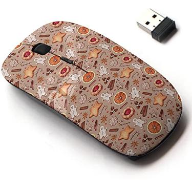 Imagem de Mouse sem fio de 2,4 G com design de padrão fofo para todos os laptops e desktops com nano receptor - biscoitos de gengibre de Natal