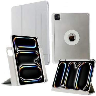 Imagem de AuroiCCY Capa para iPad Pro de 11 polegadas M4 (2024), iPad Pro 11 com suporte para lápis, capa magnética removível, capa traseira transparente de couro PU [suporta carregamento Apple Pencil ] para