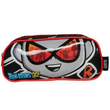 Imagem de Estojo Escolar Robin Teen Titans Go Infantil Juvenil - Luxcel, Vermelh