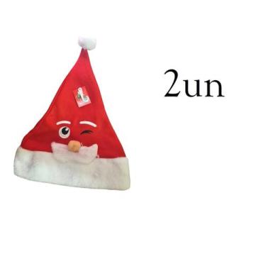 Imagem de Gorro de natal de pelúcia com carinha de papai Noel- Kit 2un - Lynx