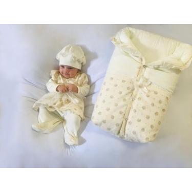 Imagem de Kit Saida Maternidade Saco Realeza - PEQUENO ANJO, Palha, P