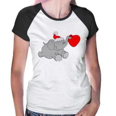 Imagem de Baby Look Raglan Elefante Noel - Foca na Moda, Branco, Preto, GG