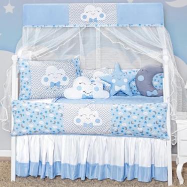 Imagem de Kit enxoval de berço 12 peças nuvem estampada com 2 laterais e saia bo