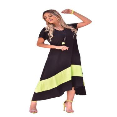 Imagem de Vestido Plus Size Mullet de Bico com Manga Mega Luxuoso Preto com Verd