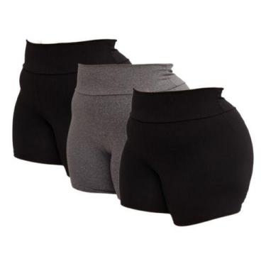Imagem de Kit 3 Short Plus Size Fitness Feminino Curto Cintura Alta - Rivas, Pre