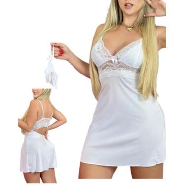 Imagem de Camisola rendada no busto com calcinha fio dental em cores aleatórias 