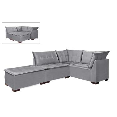 Imagem de Sofá de Canto com Puff 5 Lugares Saturno 186cm x 186cm Cor Cinza