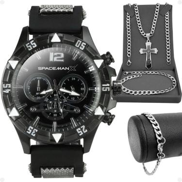 Imagem de Cordão Prata Grumet Relogio Masculino Aço Inox Pulseira