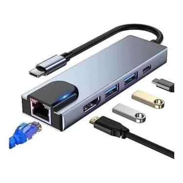 Imagem de Hub Adaptador Tipo C 5 em 1 Hdmi Usb Rede - RPC