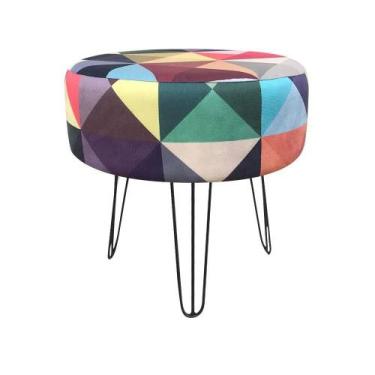 Imagem de Puff Banqueta  Redondo Estampado Triangulo Pés De Ferro Aramado - - JB