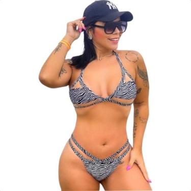 Imagem de Biquíni Cortina Com Tule Calcinha Tiras Lançamento Fio Duplo Feminino 