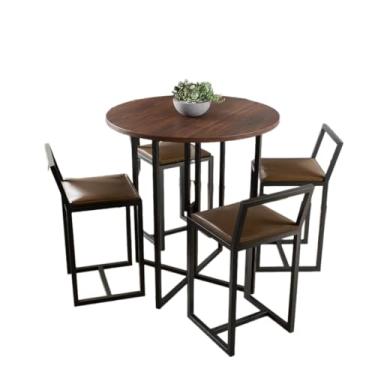 Imagem de Conjunto Mesa Redonda Imbuia 4 Cadeiras Pequena Estofado Industrial Black (MARROM)