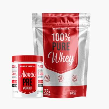 Imagem de Kit 100% Pure Whey 900g + Pré Treino Atomic 300g PURETECH, Morango, Ún