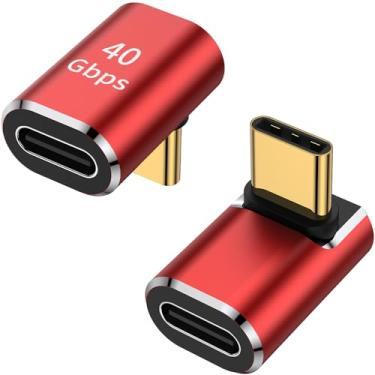 Imagem de AuviPal Adaptador USB C 90 graus (pacote com 2), ângulo reto para cima e para baixo, conector USB tipo C macho para fêmea para Steam Deck, ROG Ally, MacBook, tablet, telefone e mais - Vermelho