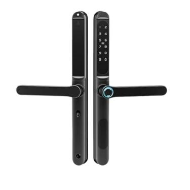 Imagem de Fechadura deslizante com impressão digital IP66, à prova d'água, Bluetooth, alumínio, fechadura inteligente, aplicativo, cartão RFID, senha, fechadura eletrônica sem chave(3585 Black,Right handle)