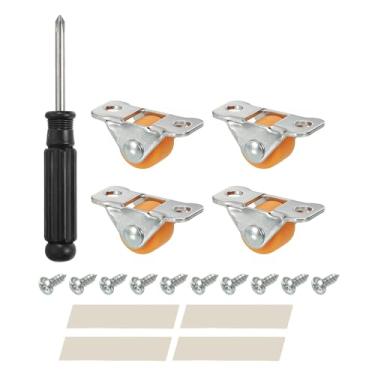 Imagem de PATIKIL Mini roda de rodízio fixa 1,3 cm, pacote com 4 rolos rígidos de plástico rígido com parafusos de placa superior de metal para carrinho pequeno de móveis, laranja