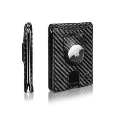 Imagem de Kingly Carteira Trace | Carteira masculina inteligente Airtag | Carteira masculina de couro de flor integral com suporte para Airtag | Carteira Air Tag com bloqueio de RFID | Carteira masculina com